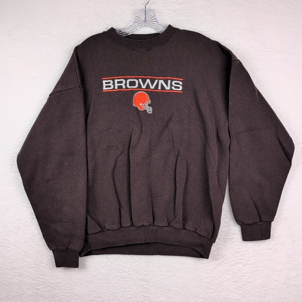VTG‎ Cleveland Browns Crewneck Sweatshirt Men's L Tultex Tag Embroidered Brown